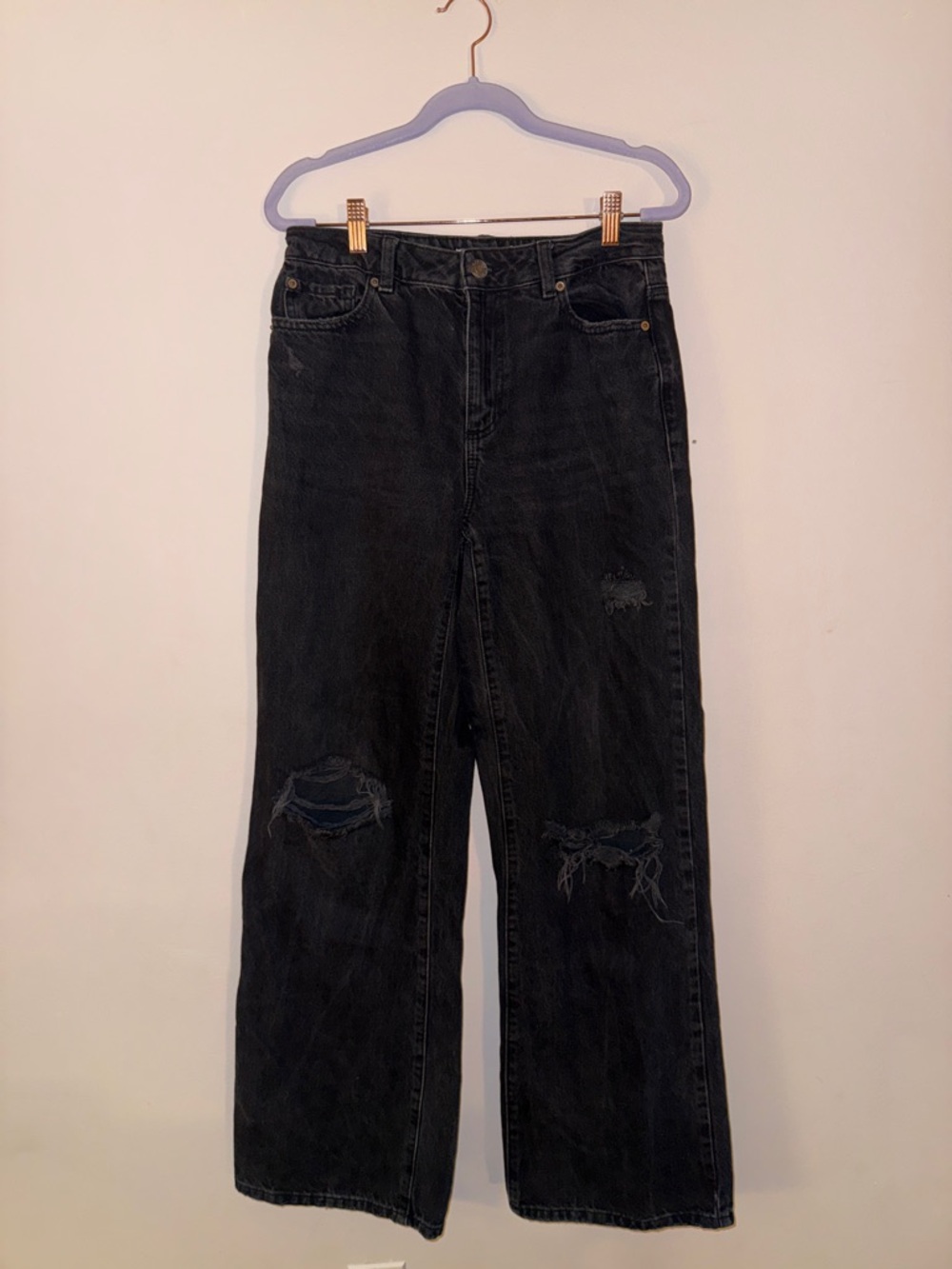 Garage Black Straight Leg Jeans with Distressed Knees